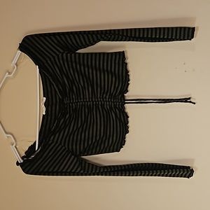 Green and Black Striped Crop Top